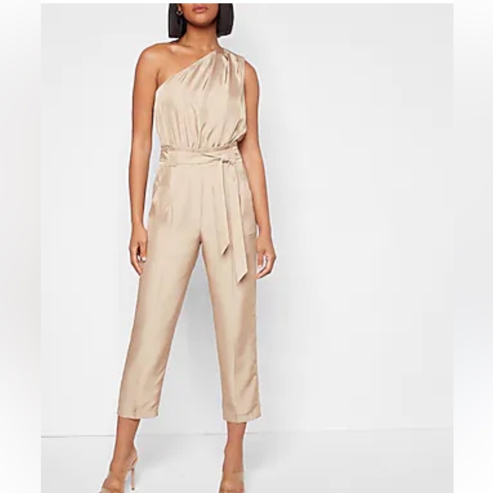 Express brown one shoulder jumpsuit size L